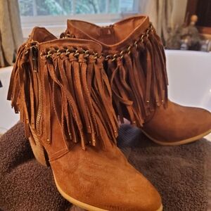 Not Rated Brown Fringe Ankle Booties
